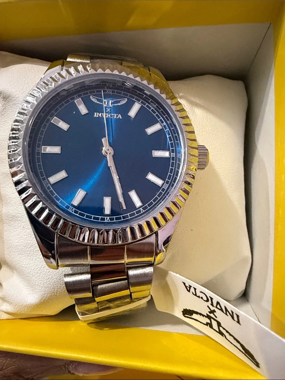 Invicta Silver Steel Bracelet Watch with Deep Blue Dial